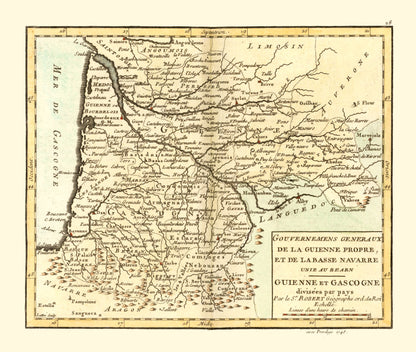 Historic Map - Guyenne Gascony France - Robert 1748 - 27.20 x 23 - Vintage Wall Art