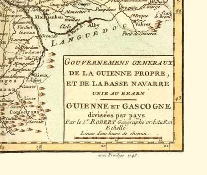 Historic Map - Guyenne Gascony France - Robert 1748 - 27.20 x 23 - Vintage Wall Art