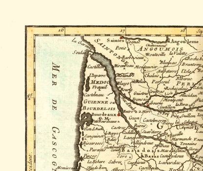 Historic Map - Guyenne Gascony France - Robert 1748 - 27.20 x 23 - Vintage Wall Art