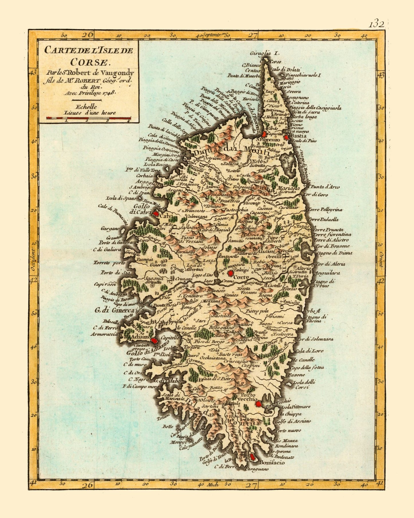 Historic Map - Corsica France - Robert 1748 - 23 x 28.75 - Vintage Wall Art