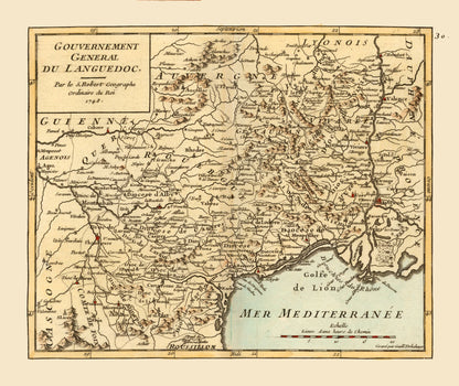 Historic Map - Languedoc France - Robert 1748 - 27.31 x 23 - Vintage Wall Art