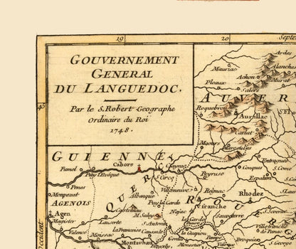 Historic Map - Languedoc France - Robert 1748 - 27.31 x 23 - Vintage Wall Art