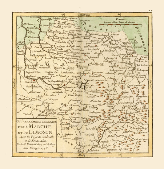 Historic Map - Marche Limousin France - Robert 1748 - 23 x 23.77 - Vintage Wall Art