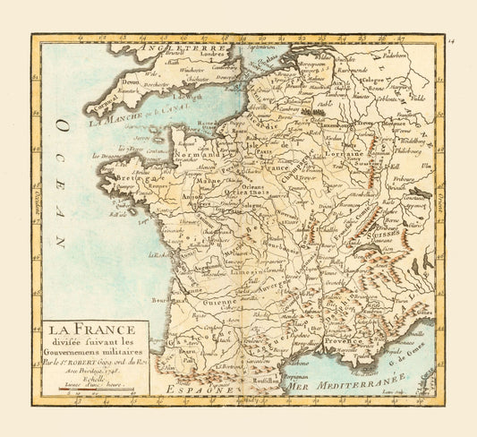 Historic Map - Military Governments France - Robert 1748 - 25.14 x 23 - Vintage Wall Art