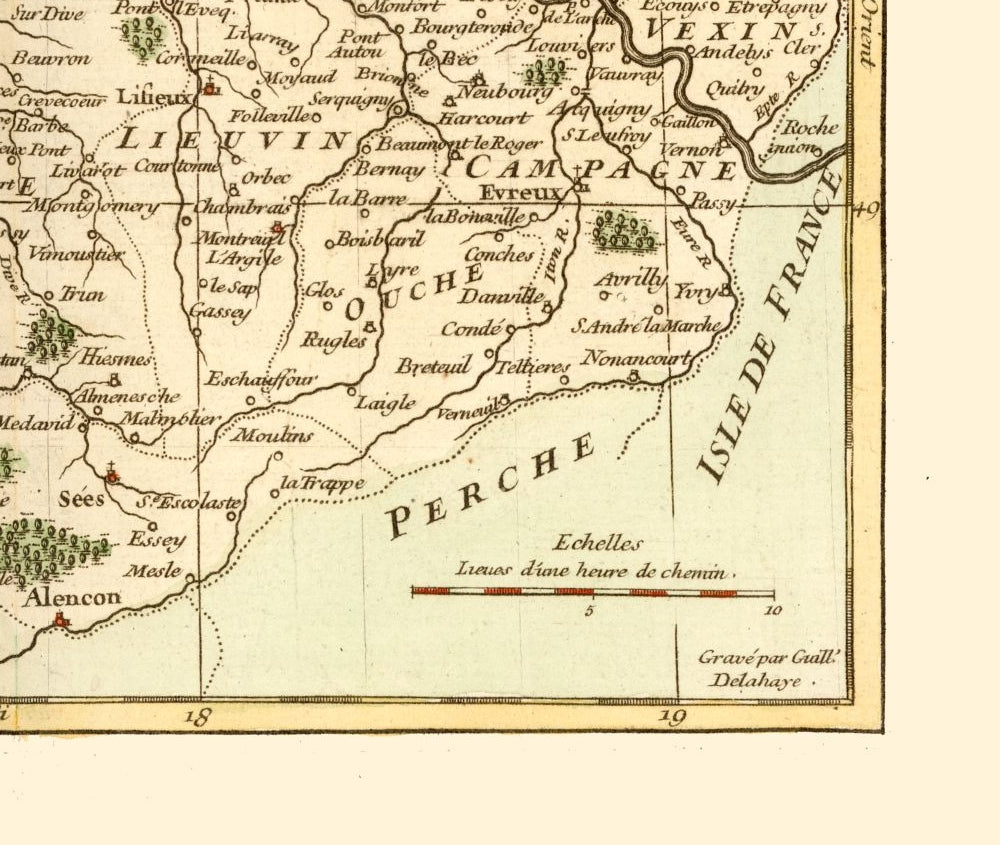 Historic Map - Normandie France - Robert 1748 - 27.23 x 23 - Vintage Wall Art