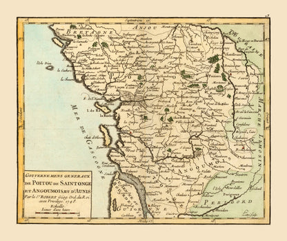 Historic Map - West Central France - Robert 1748 - 27.36 x 23 - Vintage Wall Art