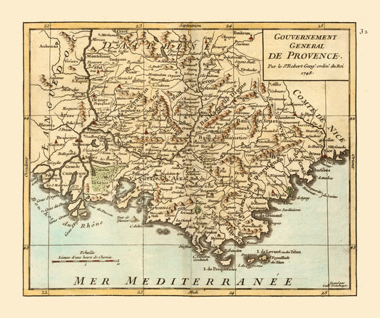 Historic Map - Provence France - Robert 1748 - 27.49 x 23 - Vintage Wall Art