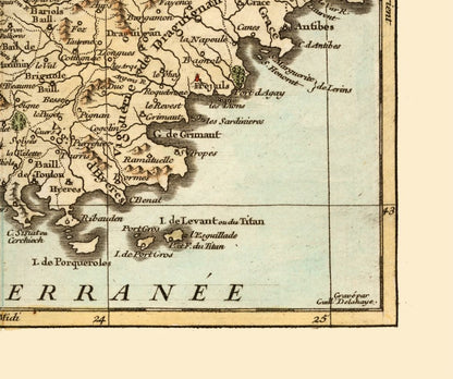 Historic Map - Provence France - Robert 1748 - 27.49 x 23 - Vintage Wall Art