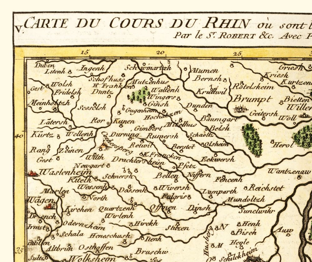 Historic Map - Rhine River Grand Est Region France - Robert 1748 - 27.33 x 23 - Vintage Wall Art