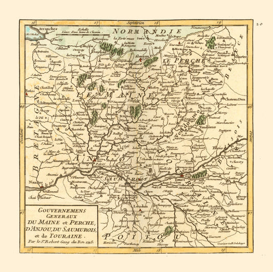 Historic Map - Perche Maine Anjou Touraine France - Robert 1748 - 23.09 x 23 - Vintage Wall Art