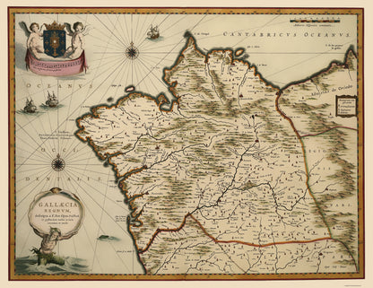 Historic Map - Galicia Spain - Blaeu 1635 - 23 x 29.82 - Vintage Wall Art