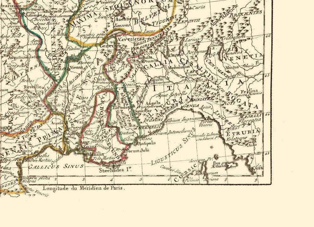 Historic Map - Ancient Gaul - Santini 1794 - 31.71 x 23 - Vintage Wall Art