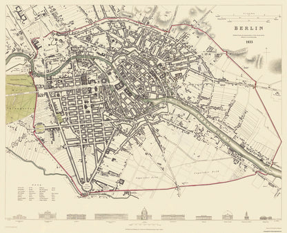 Historic Map - Berlin Germany - Baldwin 1833 - 28.25 x 23 - Vintage Wall Art