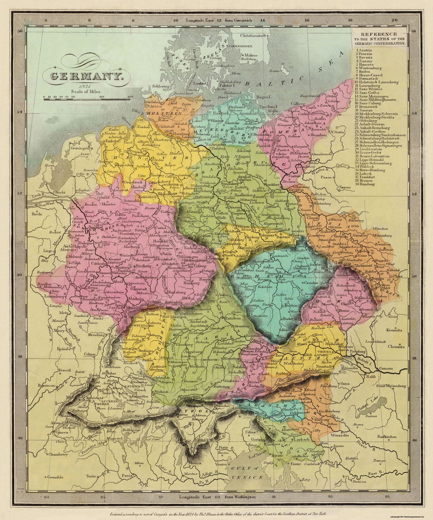 Historic Map - Germany - Burr 1834 - 23 x 27.63 - Vintage Wall Art