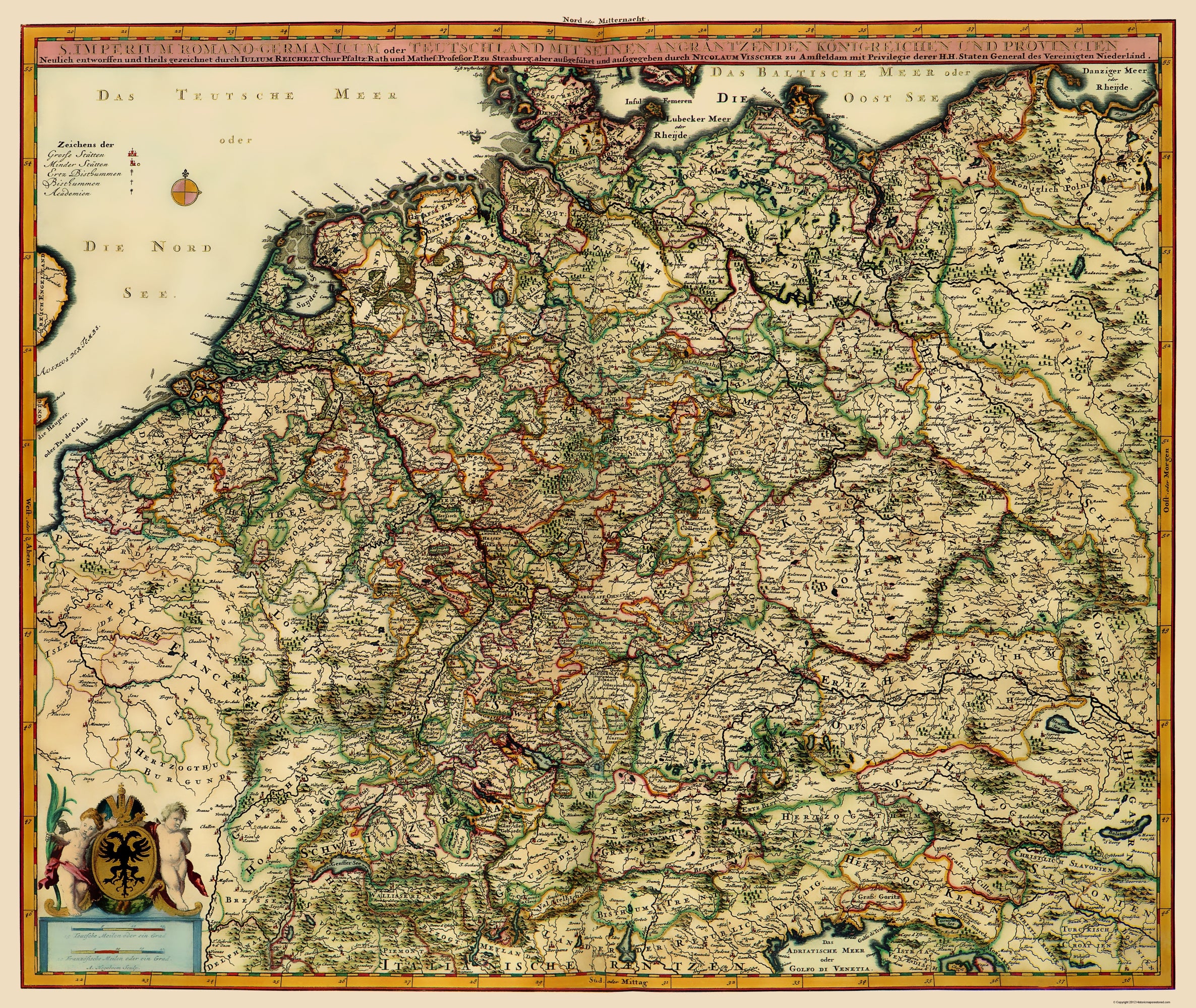 Germany Ancient Rome Historic Map - German Roman Empire Germany - Visscher 1681 - Vintage W ...