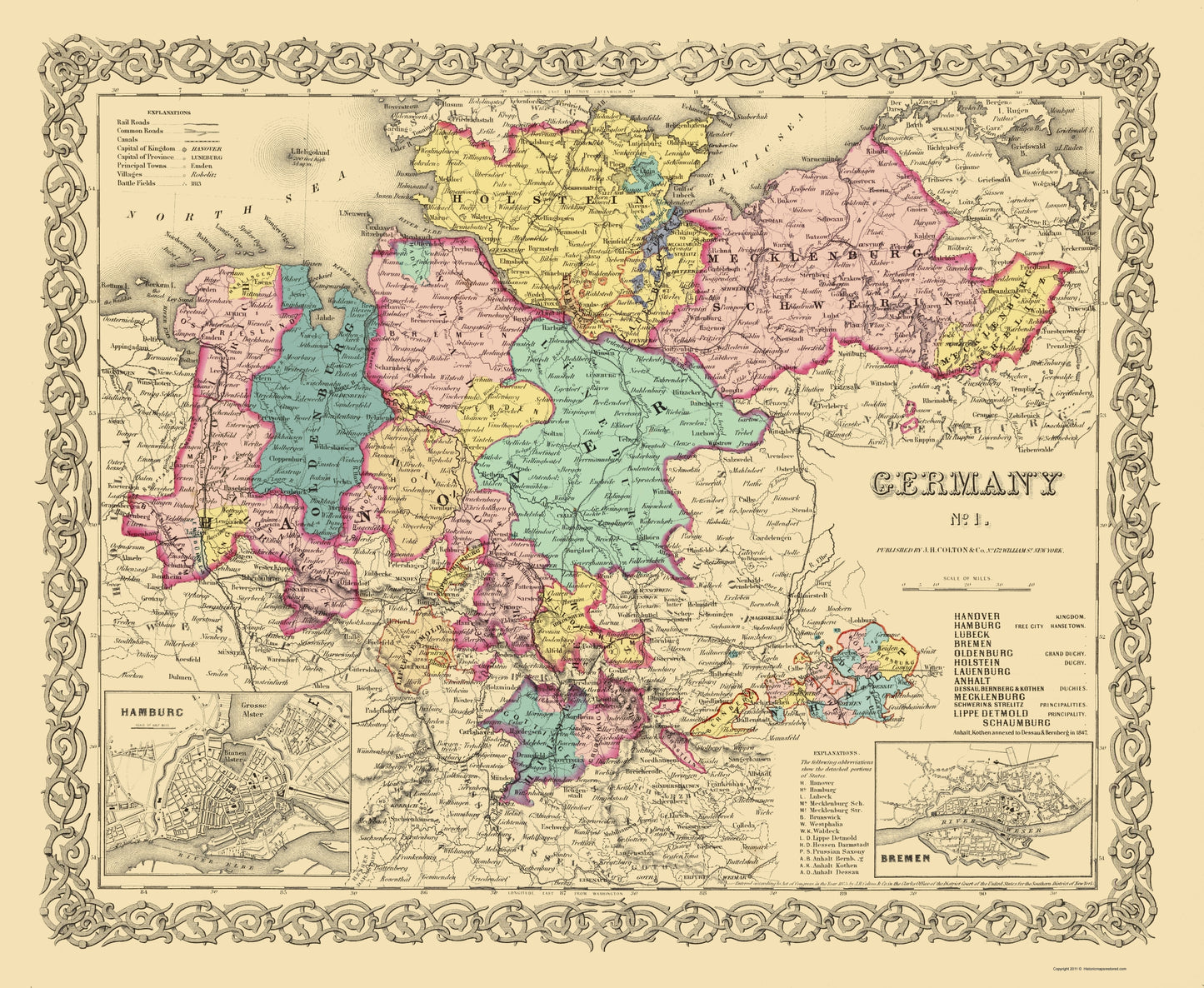 Historic Map - Germany 1 - Colton 1855 - 23 x 28.03 - Vintage Wall Art