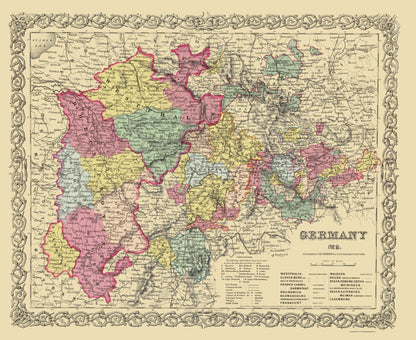 Historic Map - Germany 2 - Colton 1855 - 23 x 28.12 - Vintage Wall Art