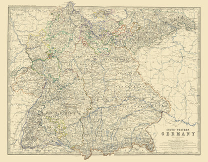 Historic Map - Germany Southwest - Johnston 1861 - 23 x 29.41 - Vintage Wall Art