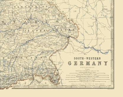 Historic Map - Germany Southwest - Johnston 1861 - 23 x 29.41 - Vintage Wall Art