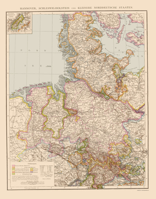 Historic Map - Germany Northern - Velhagen 1881 - 23 x 29.42 - Vintage Wall Art