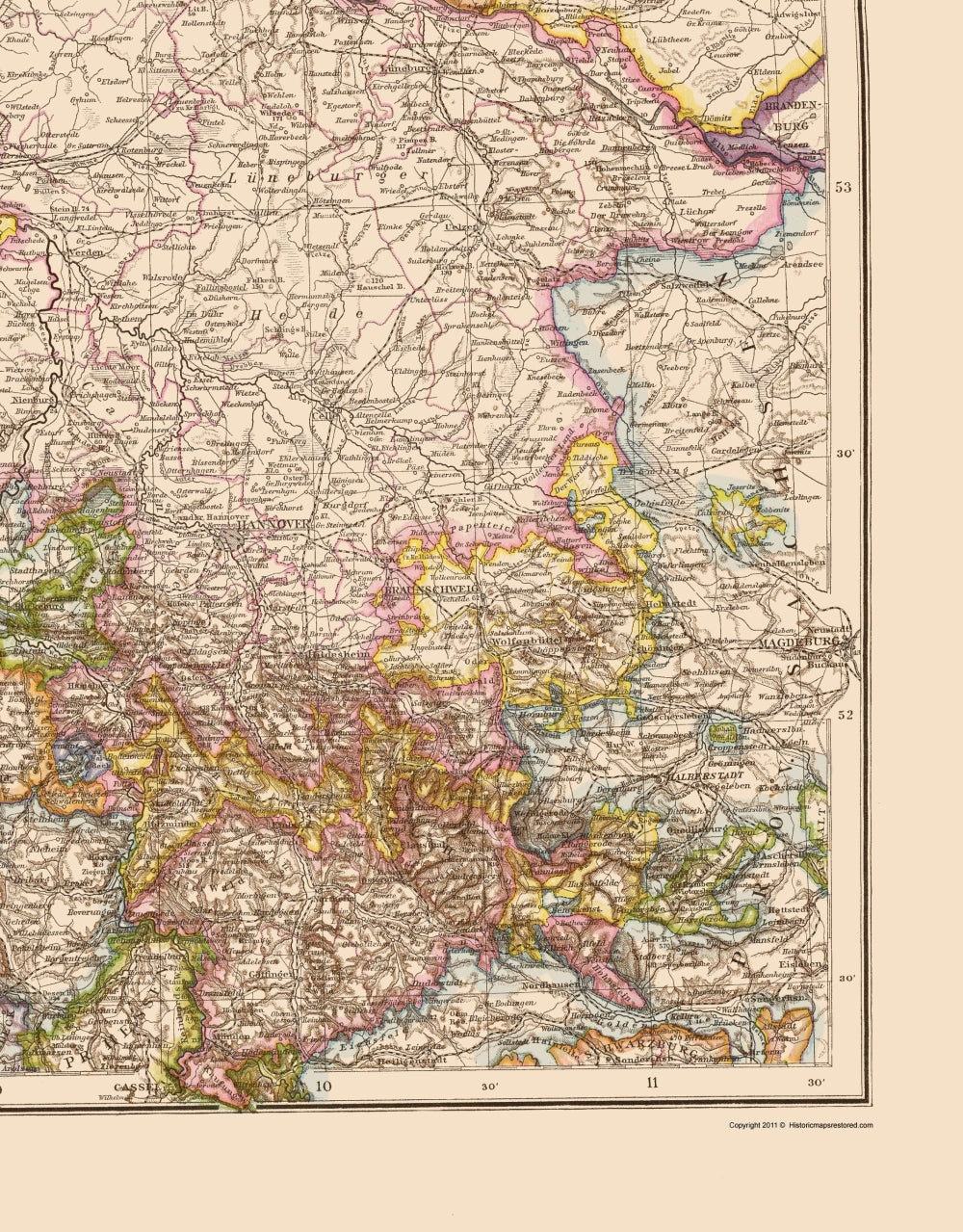 Historic Map - Germany Northern - Velhagen 1881 - 23 x 29.42 - Vintage Wall Art