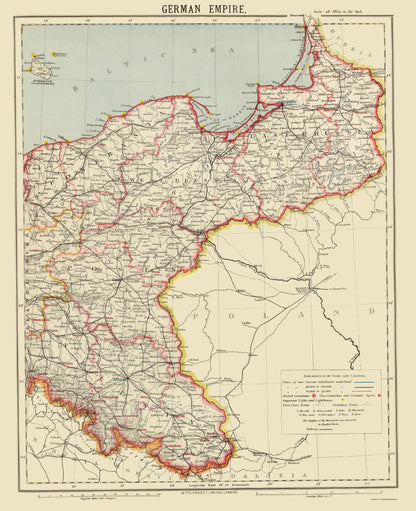 Historic Map - German Empire 2 - Letts 1883 - 23 x 28.27 - Vintage Wall Art