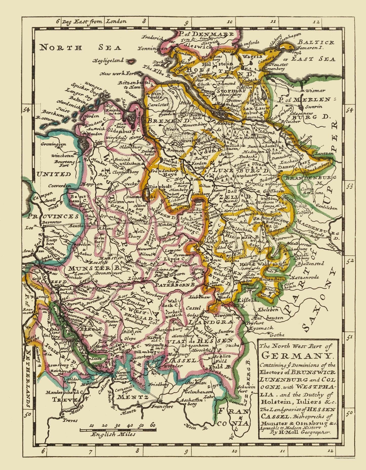 Historic Map - Germany Northwest - Bowles 1883 - 23 x 29.53 - Vintage Wall Art