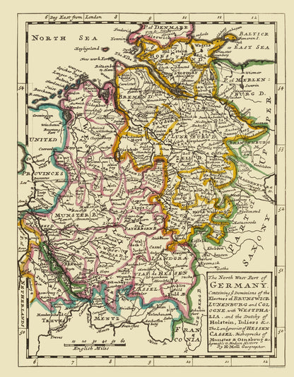 Historic Map - Germany Northwest - Bowles 1883 - 23 x 29.53 - Vintage Wall Art