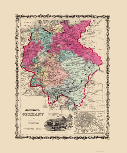 Historic Map - Germany - Johnson 1860 - 23 x 27.69 - Vintage Wall Art