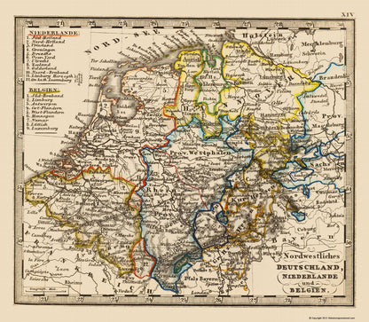 Historic Map - Germany Northwest Netherlands Belgium - Stieler 1852 - 23 x 26 - Vintage Wall Art