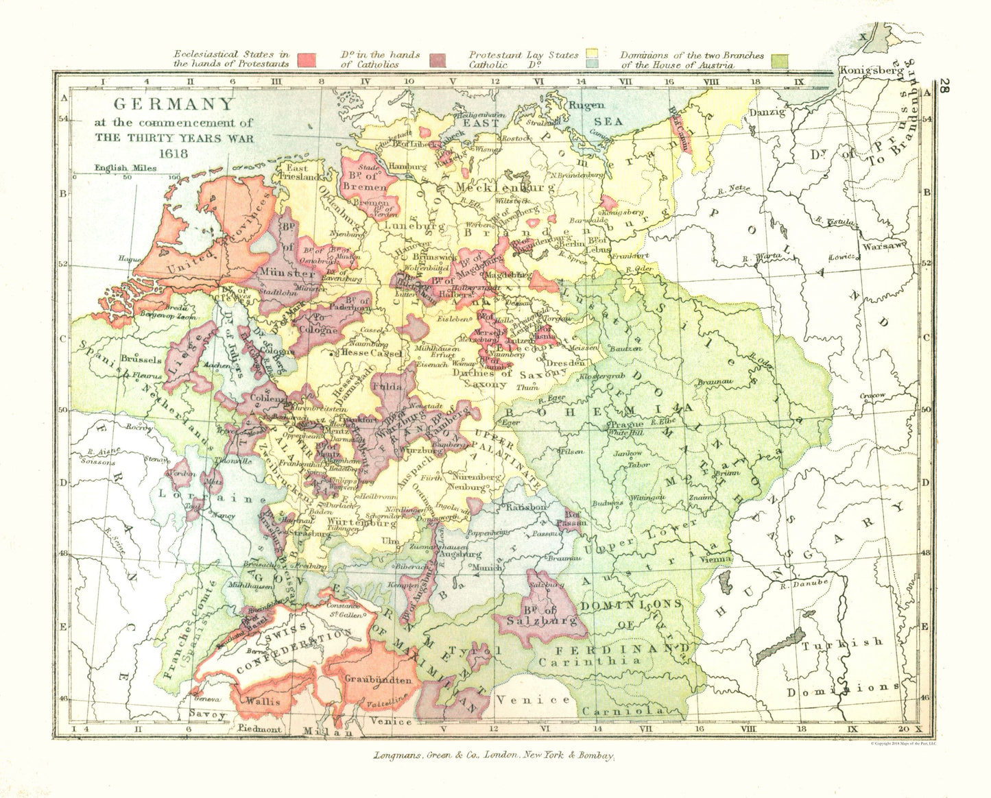 Historic Map - Germany 1618 - Gardiner 1902 - 23 x 38.74 - Vintage Wall Art