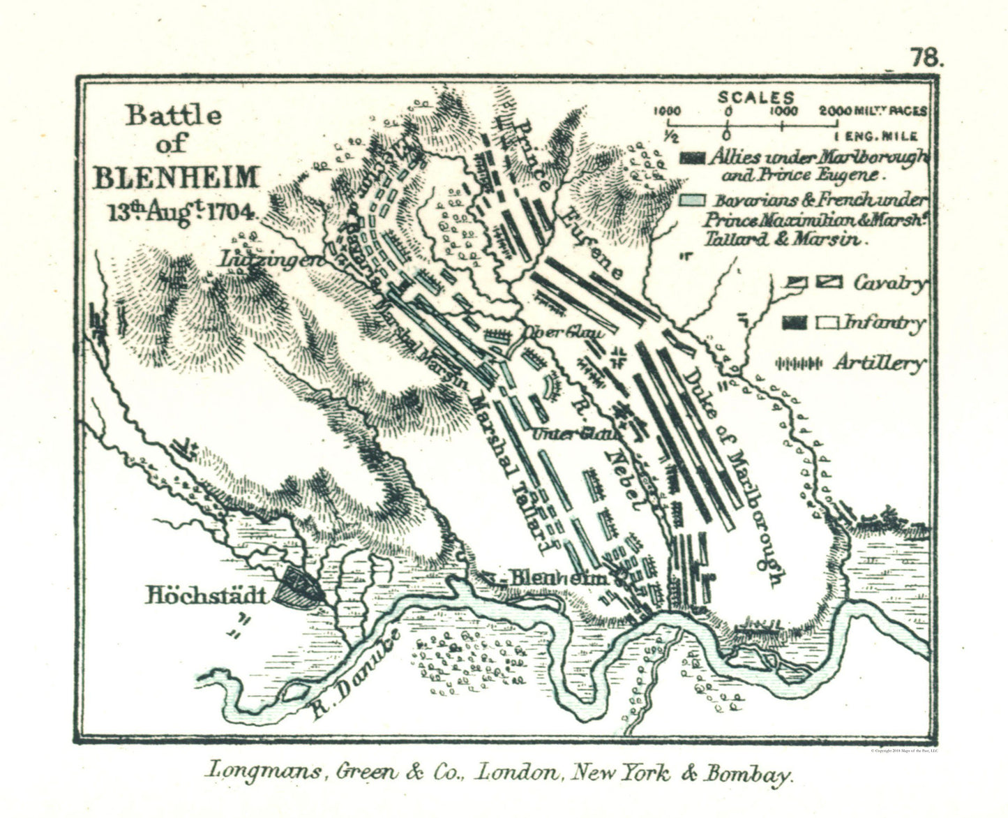 Historic War Map - Blenheim Germany Battle 1704 - Gardiner 1902 - 28.37 x 23 - Vintage Wall Art