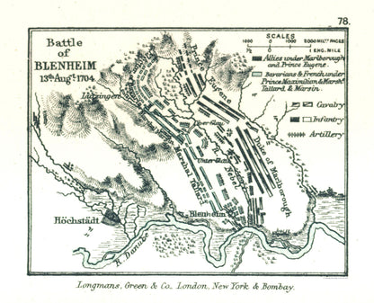 Historic War Map - Blenheim Germany Battle 1704 - Gardiner 1902 - 28.37 x 23 - Vintage Wall Art