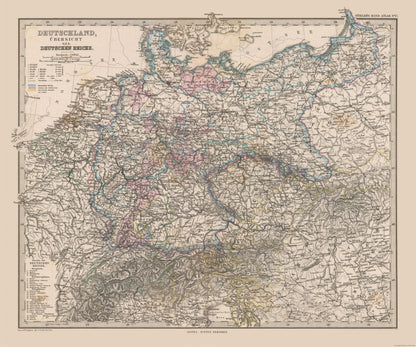 Historic Map - Germany Overview - Stieler 1885 - 27.54 x 23 - Vintage Wall Art