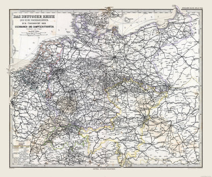 Historic Map - German Railways Steamboats - Stieler 1885 - 27.52 x 23 - Vintage Wall Art