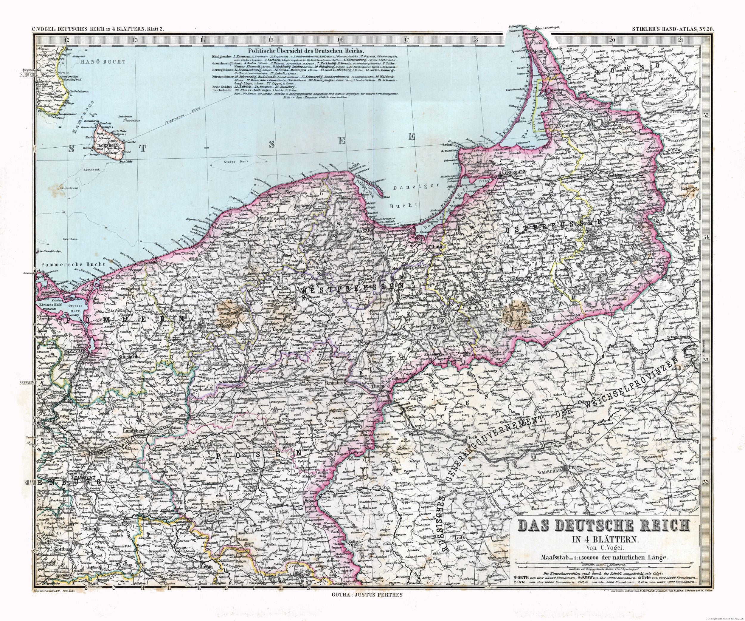 Historic Map - Germany Northeast - Stieler 1885 - 27.62 x 23 - Vintage ...