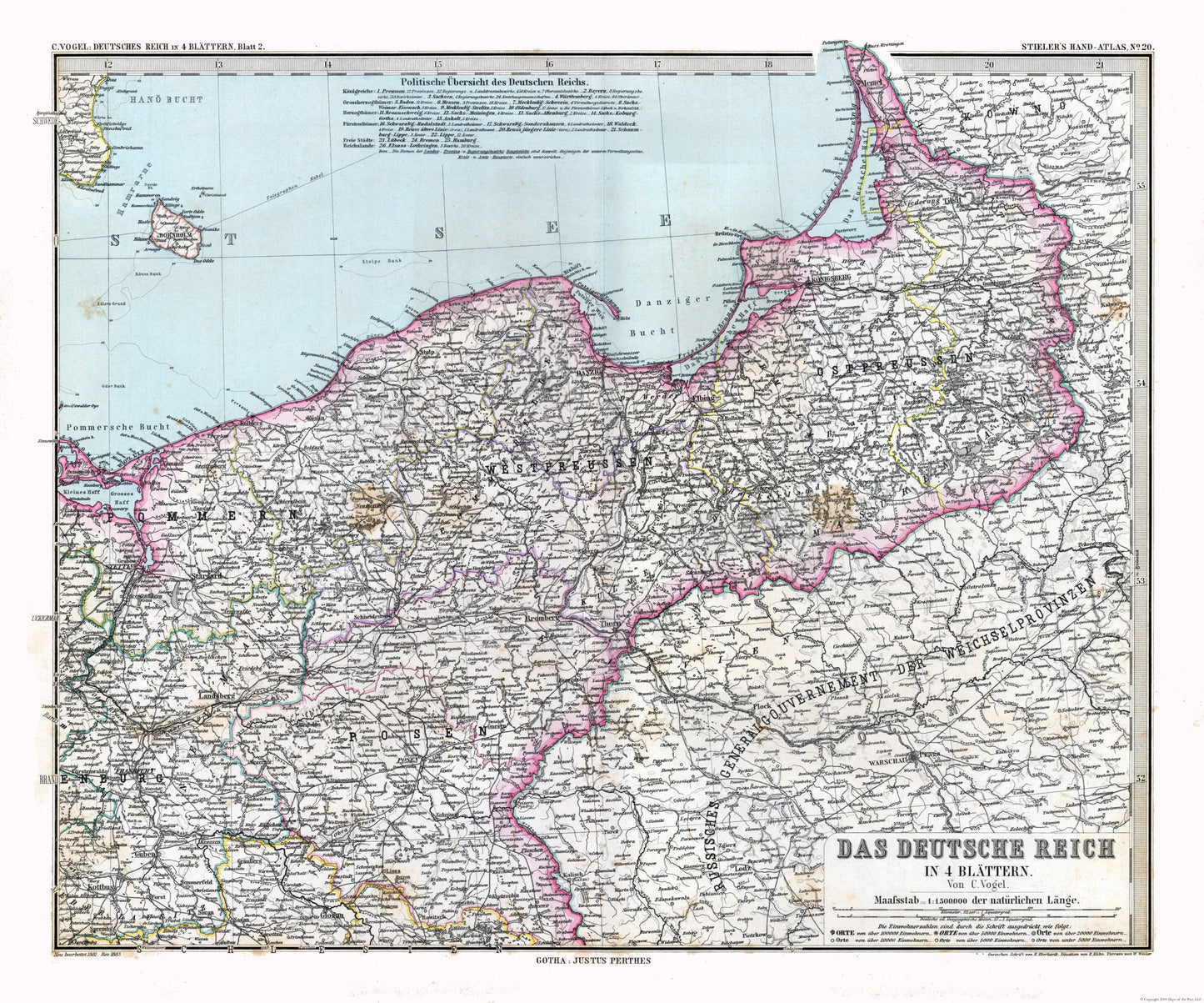 Historic Map - Germany Northeast - Stieler 1885 - 27.62 x 23 - Vintage Wall Art