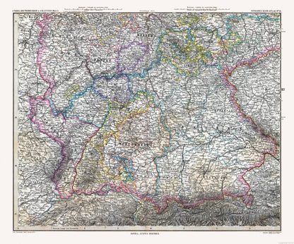Historic Map - Germany Southern - Stieler 1885 - 27.66 x 23 - Vintage Wall Art