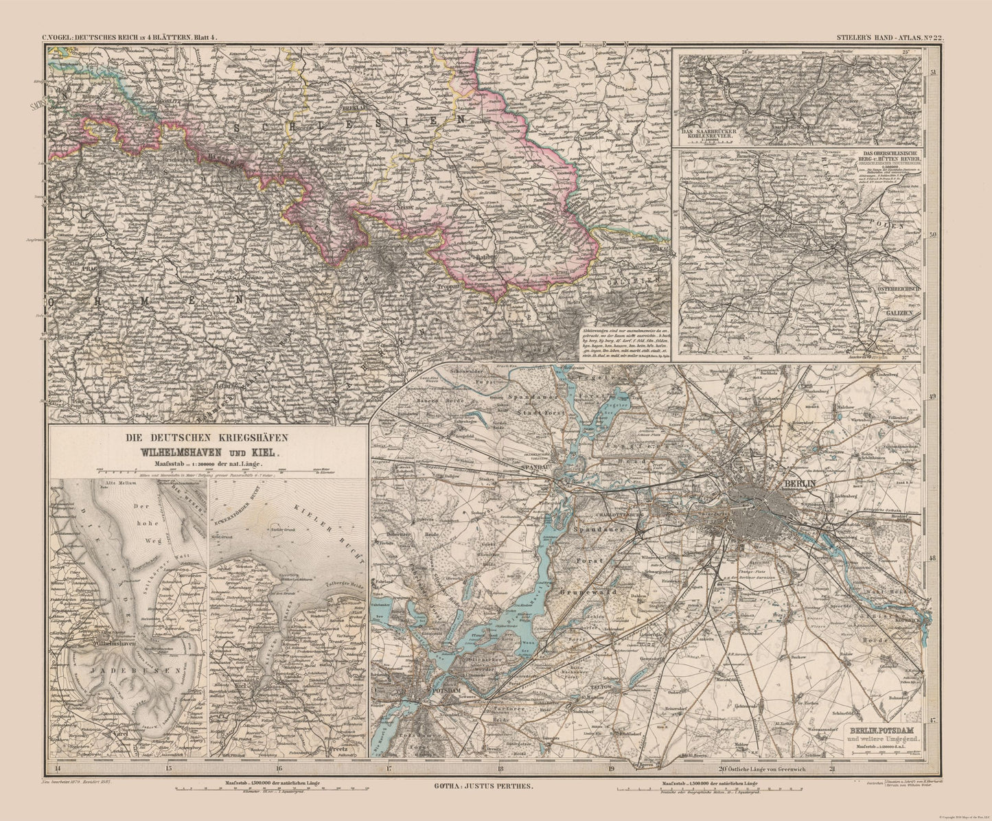 Historic Map - Silesia Germany - Stieler 1885 - 27.80 x 23 - Vintage Wall Art