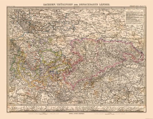 Historic Map - Saxony Thuringia Germany - Stieler 1885 - 27.68 x 23 - Vintage Wall Art