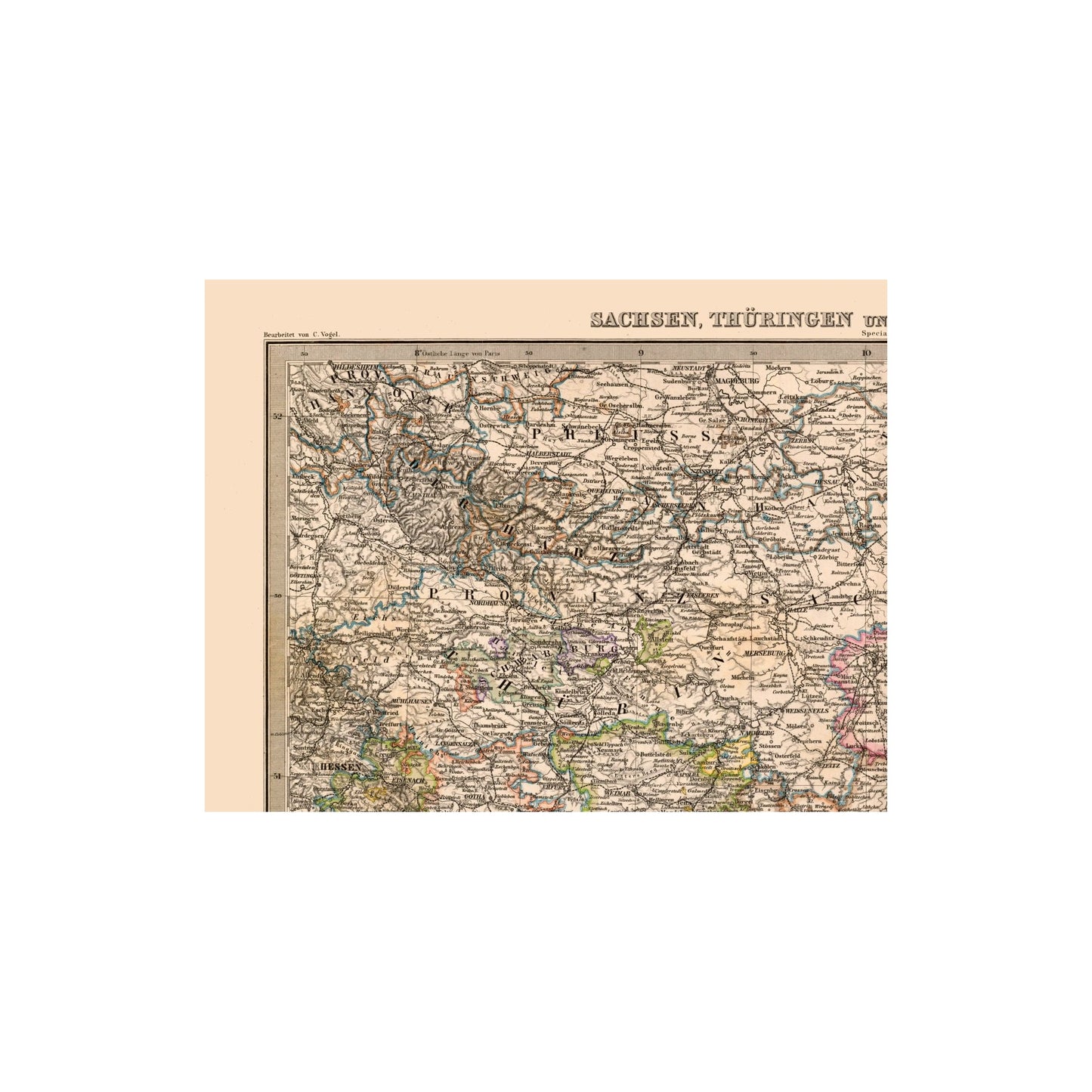 Historic Map - Saxony Thuringia Germany - Stieler 1885 - 27.68 x 23 ...