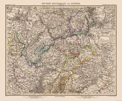 Historic Map - Germany Southwest Switzerland - Stieler 1885 - 27.82 x 23 - Vintage Wall Art