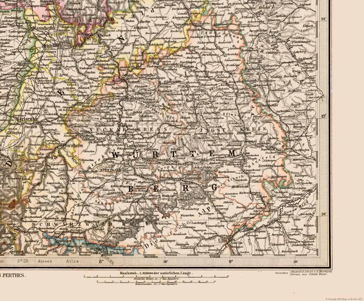 Historic Map - Germany Southwest Switzerland - Stieler 1885 - 27.82 x 23 - Vintage Wall Art