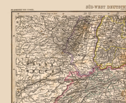 Historic Map - Germany Southwest Switzerland - Stieler 1885 - 27.95 x 23 - Vintage Wall Art