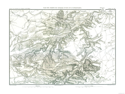 Historic War Map - Jena Auerstedt Germany Battles - Thiers 1866 - 30.42 x 23 - Vintage Wall Art