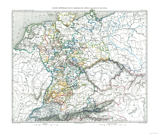 Historic Map - Mediatization of 1805 Germany - Thiers 1866 - 27.12 x 23 - Vintage Wall Art