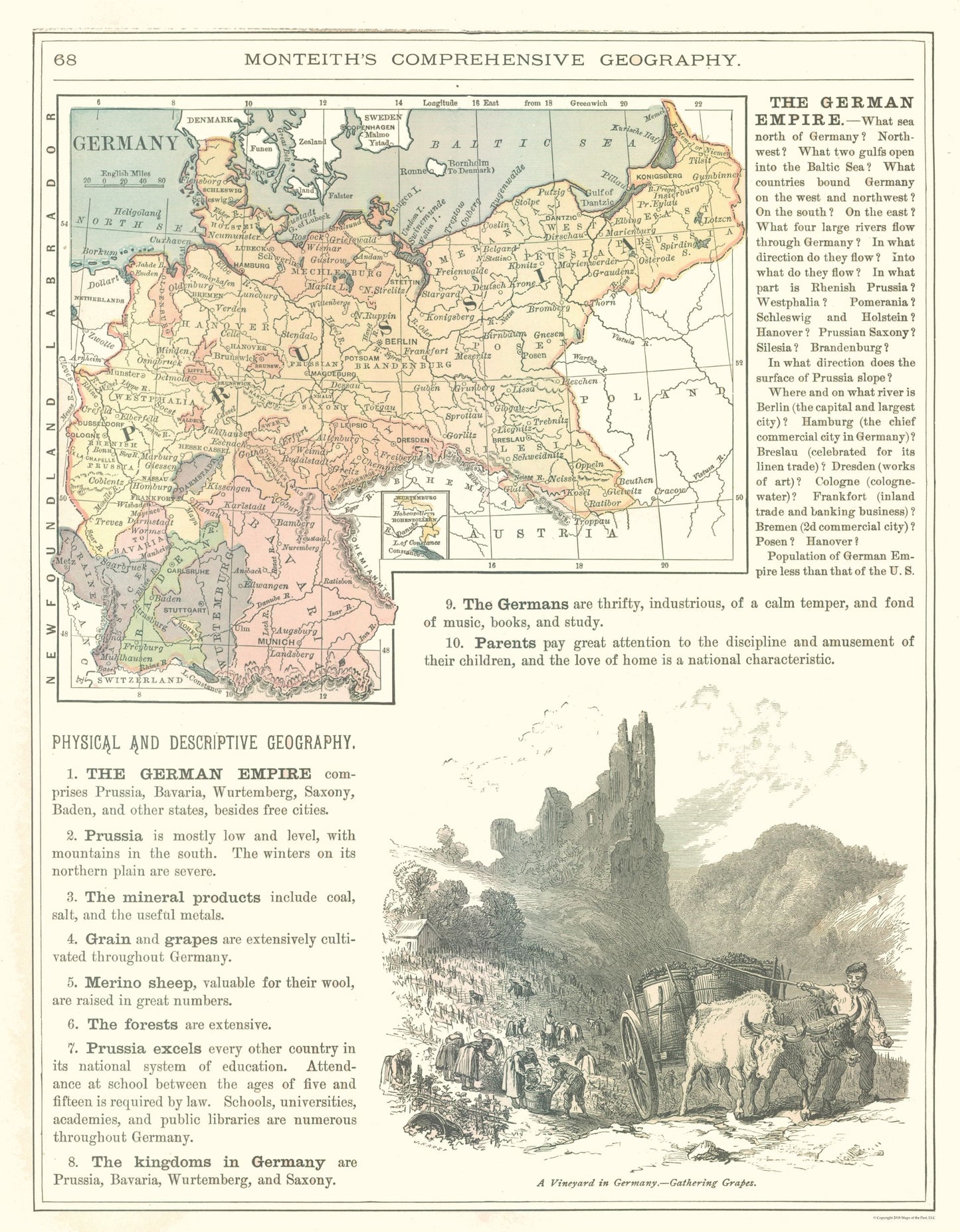 Historic Map - Germany - Monteith 1882 - 23 x 29.52 - Vintage Wall Art