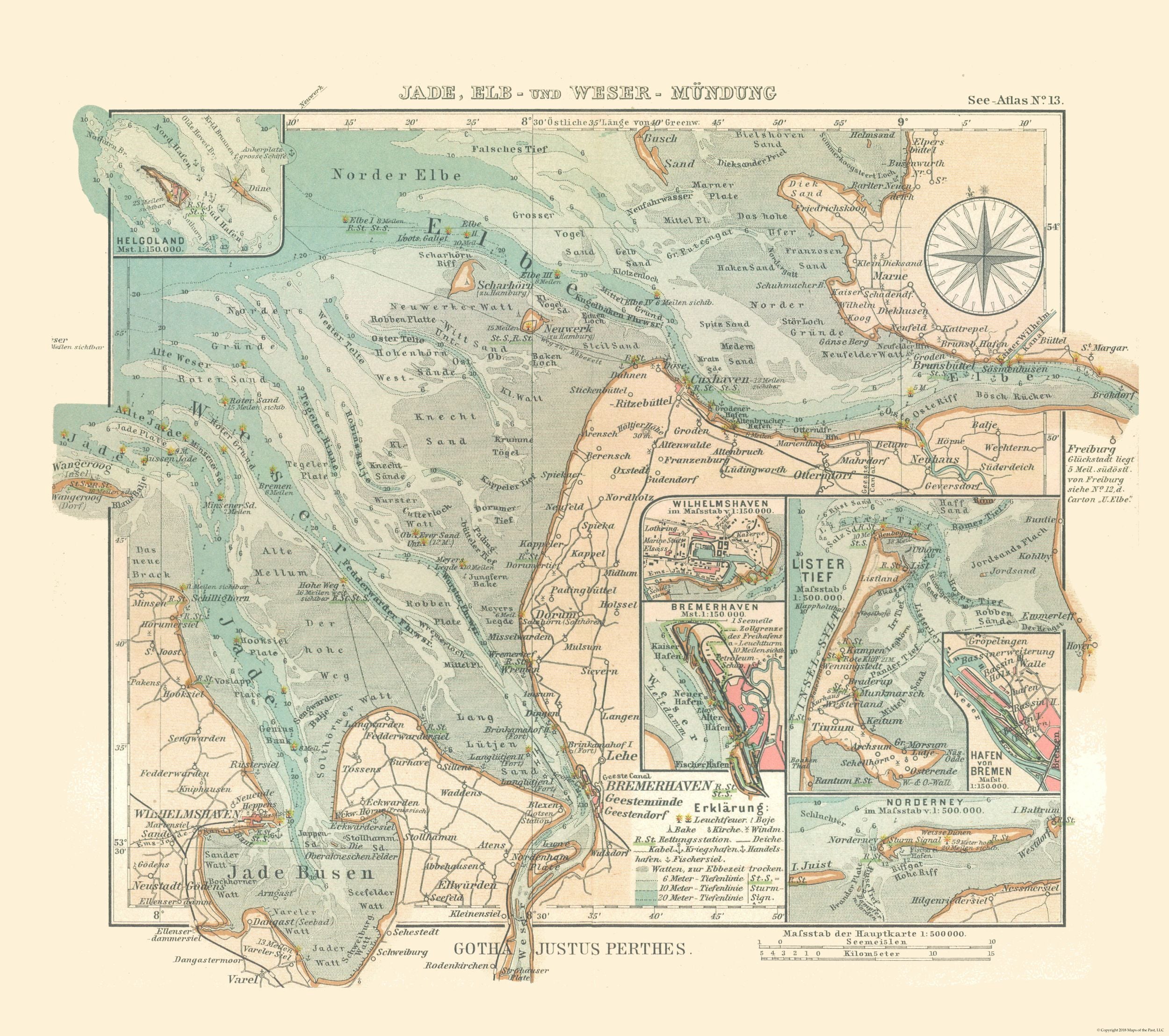 Historic Map - Jade Bight Elbe Weser Germany - Perthes 1914 - 25.95 x ...