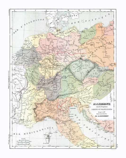 Historic Map - Germany Italy - Cortambert 1880 - 23 x 29.43 - Vintage Wall Art
