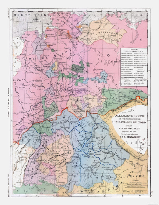 Historic Map - Germany South - Cortambert 1880 - 23 x 29.75 - Vintage Wall Art